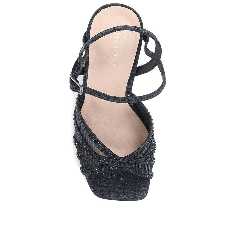 Square Toe Embellished Block Heels - MENBU36500 / 322 713