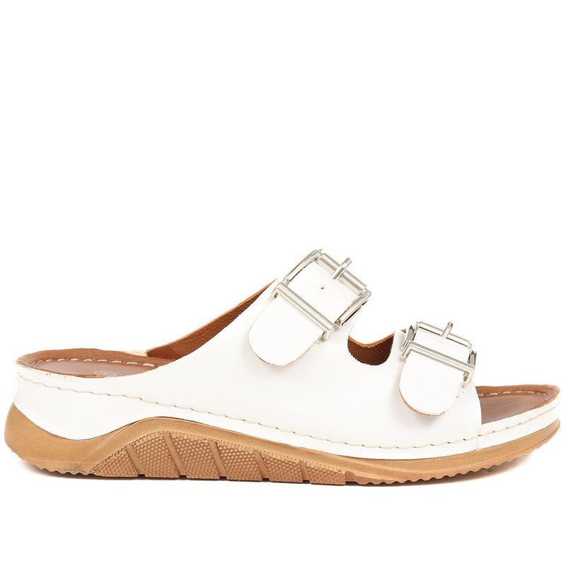 Leather Double Buckle Mule Sandals - GENC37003 / 323 877