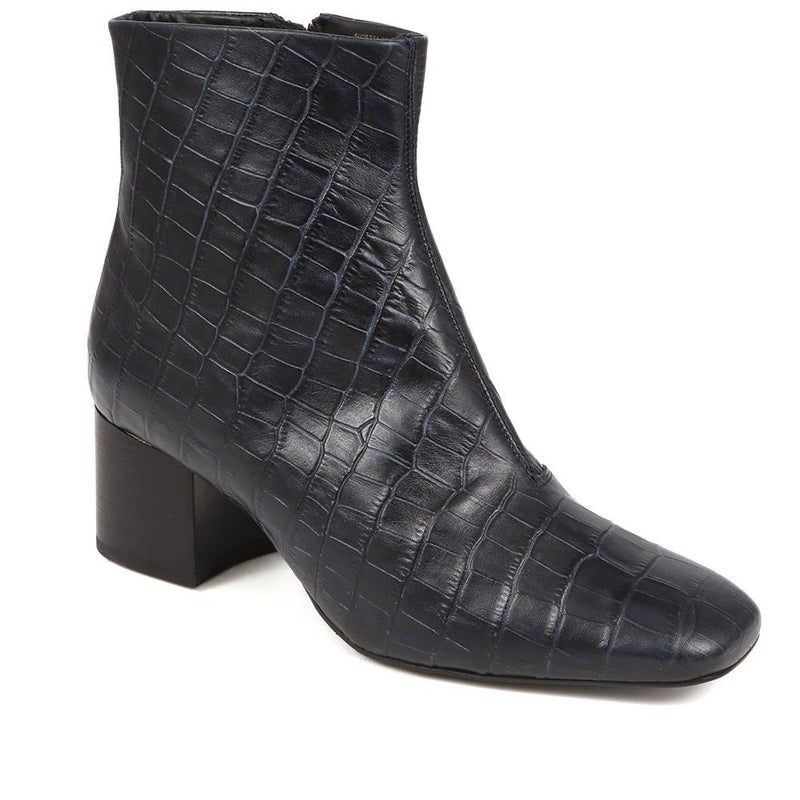 Leather Croc Heeled Ankle Boots - SUZETTA / 324 559