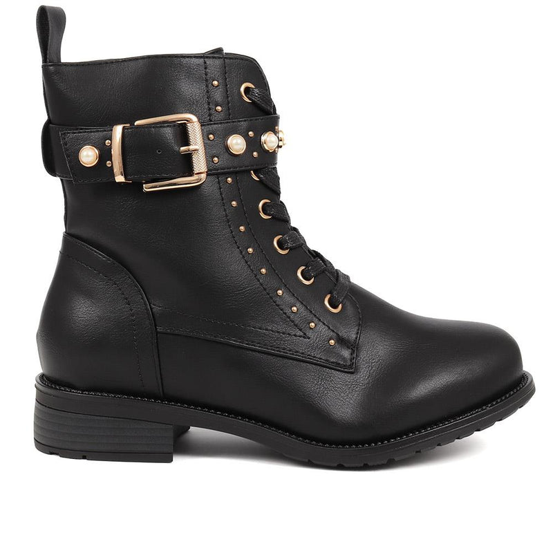 Buckle Strap Lace Up Boots - PINA / 324 581