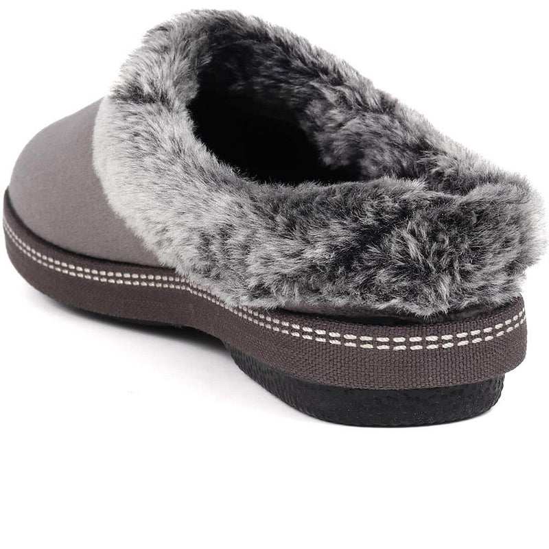 Faux Fur Trimmed Mule Slippers - RELAX34011 / 320 661