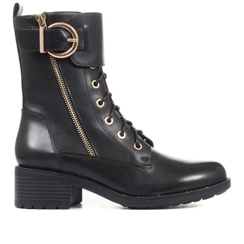 Emily-14 Leather Buckle Biker Boots - SINO34506 / 320 494