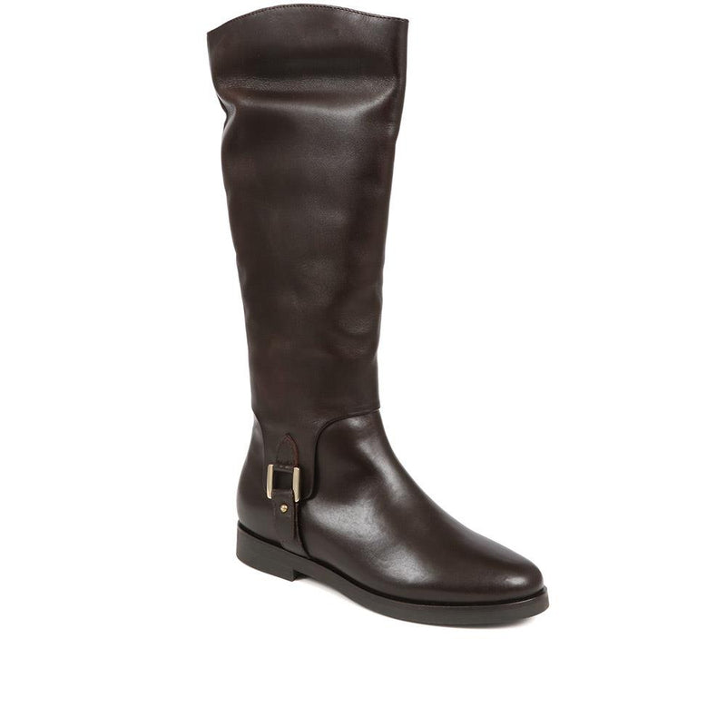 Buckle Detail Leather Riding Boots - KATI / 324 324